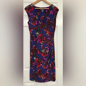 American Living Dress Floral Blue purple Red Sleeveless V neck Size 8